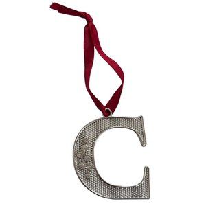 Harvey Lewis Silvertone "C" Initial Ornament 2" on Red Ribbon